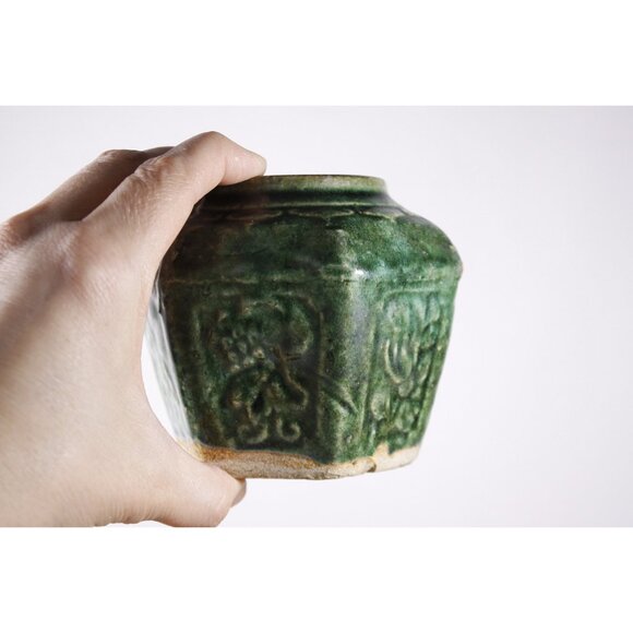 Antique Chinese hexagonal green ginger jar 3.5", small size ginger jar, - Picture 8 of 10